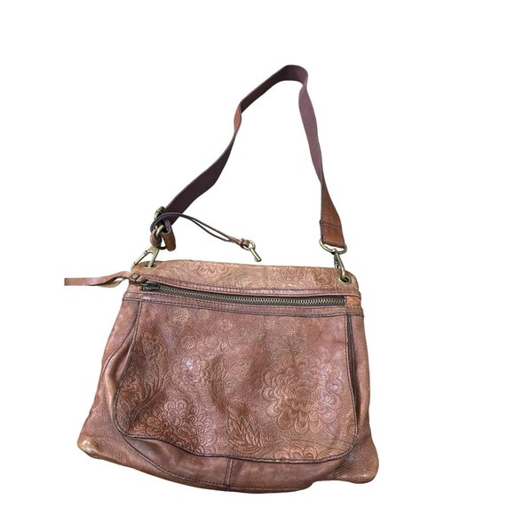 Fossil Vintage womans brown Floral Embossed Leather Shoulder Handbag SKU 9098 - Picture 1 of 12